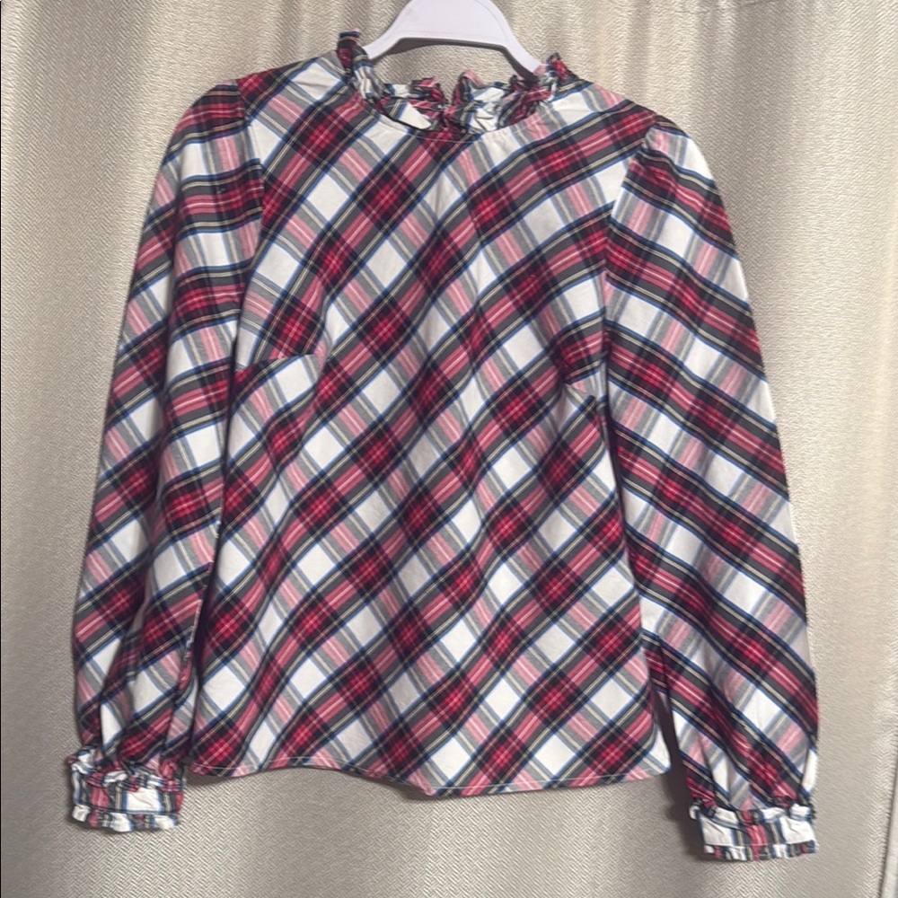 J CREW Plaid Ruffle Blouse